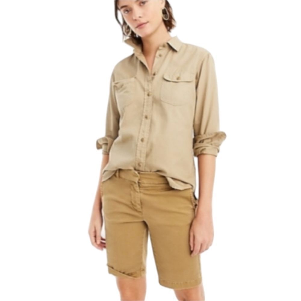 J Crew Twill City Fit Long Length Summer‎ Bermuda shorts sz 4 Khaki